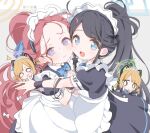 4girls \||/ animal_ear_headphones animal_ears antenna_hair apron aris_(blue_archive) aris_(maid)_(blue_archive) back_bow black_dress black_hair blonde_hair blue_archive blue_bow blue_bowtie blue_eyes blue_halo blue_ribbon blunt_bangs blush bow bowtie cat_ear_headphones cat_tail cheek-to-cheek chibi chibi_inset closed_mouth commentary_request dress fake_animal_ears fake_tail forehead green_eyes green_halo hair_bow hair_pulled_back hair_ribbon halo headphones heads_together interlocked_fingers izumi_kirifu long_hair long_sleeves looking_at_viewer maid maid_apron maid_headdress midori_(blue_archive) midori_(maid)_(blue_archive) momoi_(blue_archive) momoi_(maid)_(blue_archive) multiple_girls multiple_hair_bows open_mouth own_hands_clasped own_hands_together pink_eyes pink_halo ponytail puffy_long_sleeves puffy_short_sleeves puffy_sleeves purple_eyes red_hair ribbon short_hair short_sleeves tail two_side_up very_long_hair white_apron white_bow yellow_halo yuzu_(blue_archive) yuzu_(maid)_(blue_archive) 