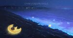  artist_name closed_eyes commentary darkvoiddoble glowing lunatone lying minior night no_humans ocean on_side outdoors pokemon pokemon_(creature) shore sky star_(sky) water waves 