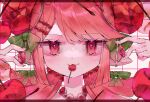  1girl aki_keika blush cherry cherry_blossoms collar crystal_ball food fruit green_ribbon highres holding holding_food holding_fruit original red_eyes red_hair ribbon 