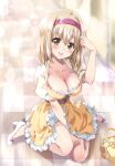  1girl between_legs blurry blurry_background blush bow breasts brown_eyes casual cleavage collarbone commentary_request commission day dress eyes_visible_through_hair footwear_bow frilled_dress frills full_body hair_between_eyes hairband hand_between_legs hand_up high_heels highres kore_wa_zombie_desu_ka? kuroi_mimei kyouko_(kore_wa_zombie_desu_ka?) large_breasts lens_flare long_hair looking_at_viewer orange_dress outdoors pink_bow pink_hairband puffy_short_sleeves puffy_sleeves second-party_source shiny_skin short_dress short_sleeves sitting skeb_commission smile solo straight_hair tehepero tongue tongue_out wariza white_footwear 