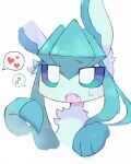  &lt;3 2022 ambiguous_gender blush blush_lines bodily_fluids cute_fangs digital_media_(artwork) eeveelution feral fur gender_symbol generation_4_pokemon glaceon green_body green_eyes green_fur hi_res male_(lore) male_symbol nintendo open_mouth paws pokemon pokemon_(species) salmon_no_kaori simple_background solo speech_bubble stated_gender sweat sweatdrop symbol tongue white_background 