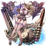  1:1 armwear big_breasts blonde_hair breasts clothed clothing demon demon_humanoid digital_media_(artwork) dulcieze_(eden&#039;s_ritter_grenze) eden&#039;s_ritter_grenze female fishnet fishnet_armwear fishnet_legwear footwear gatling_gun gun hair hi_res high_heels horn horned_humanoid huge_breasts humanoid legwear leotard machine_gun minigun missile monster_girl_(genre) naglfar not_furry pink_eyes purple_hair ranged_weapon solo spade_tail succubus tail thick_thighs weapon 