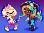  2023 alfiasaee animal_humanoid beauty_mark boots breasts cephalopod cephalopod_humanoid clothing crown dark_body dark_skin duo female fingerless_gloves footwear gloves handwear headgear headphones hi_res humanoid inkling light_body light_skin looking_at_viewer marina_(splatoon) marine marine_humanoid mollusk mollusk_humanoid nintendo octarian octoling open_mouth open_smile pearl_(splatoon) pseudo_hair signature smile splatoon suction_cup tentacle_hair tentacles 