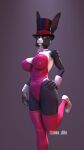  3d_(artwork) 9:16 absurd_res anthro big_breasts black_body black_fur bow_tie breasts butt claws clothed clothing digital_media_(artwork) female finger_claws footwear fur hat headgear headwear hi_res high_heels huge_breasts lagomorph legwear leotard leporid looking_at_viewer magician mammal open_mouth pantyhose petruz_(copyright) pink_clothing pink_legwear pink_leotard playboy_bunny rabbit rabbit_(petruz) shoes simple_background smile solo source_filmmaker stockings tail teeth text thick_thighs thigh_highs top_hat topwear white_body white_fur yellow_eyes zeke_dile 