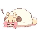  1girl animal animal_ear_fluff animal_ears animalization blonde_hair closed_eyes curled_horns fox_ears fox_girl fox_tail full_body horns human_head kemomimi-chan_(naga_u) naga_u original shadow sheep sheep_horns simple_background sleeping solo tail white_background zzz 