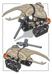  animal-themed_vehicle armored_vehicle beetle bug caterpillar_tracks gatling_santouhei gun highres military_vehicle motor_vehicle no_humans original simple_background vehicle_focus weapon white_background 