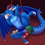  anal anthro dragon hi_res horn knot male oral penetration sex_toy simple_background slimefur solo tail urethral urethral_bulge urethral_penetration wings 