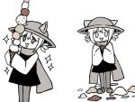  1other cat co8 ice_cream_cone long_sleeves monochrome nervous niko_(oneshot) oneshot_(game) pantyhose sad scarf shoes surprised tunic whiskers 