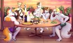  beverage clothing daven_(dado463art) dining_table eyewear food glasses group hi_res jewelry krank_(character) lang_(lang_the_woof) male necklace pizza round_table sabbyth salad soda swimwear vacation zelionka 