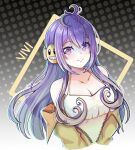  1girl bare_shoulders breasts cleavage highres long_hair non-web_source pur_orange purple_eyes purple_hair stomach tank_top vividly_vivi white_tank_top 