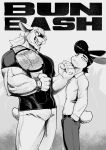  2023 anthro black_and_white bottomwear bulge champion_belt clenched_teeth clock clothed clothing comic cover_art digital_media_(artwork) duo fist grin hair handwear hare lagomorph leporid long_hair looking_at_another looking_at_viewer male male/male mammal monochrome muscular muscular_male pants peculiart pose rabbit shirt short_hair smile t-shirt teeth threatening topwear vein veiny_muscles watch wrestling wrestling_belt 
