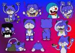  2023 anthro bedding bell bell_collar black_clothing black_sweater black_topwear blanket blue_body blue_ears clothing collar computer digital_media_(artwork) domestic_cat doraemon doraemon_(character) duo earless ears_down eating eating_food exclamation_point eyes_closed fan_character featureless_crotch felid feline felis food front_view grey_body half-closed_eyes hand_on_back hand_on_cheek hand_on_head hi_res holding_food holding_object holding_plate laptop looking_pleasured lying lying_on_ground machine male mammal massage mechanical_arm multi_arm multi_limb multicolored_body multicolored_clothing multicolored_topwear multiple_angles narrowed_eyes nekoni on_front on_ground pink_collar pink_nose pink_tail pivoted_ears plate rear_view red_collar red_nose robot shaiemon_(nekoni) sitting sitting_on_ground standing star_eyes surprise surprised_expression sushi sweater tail three-quarter_view tissue tongue topwear two_tone_body two_tone_clothing two_tone_topwear usb whiskers white_clothing white_sweater white_topwear yellow_eyes 