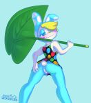  animal_crossing anthro anus big_butt blonde_hair blue_eyes blush bodily_fluids bottomwear butt butt_grab clothed clothing clothing_lift cotton_tail digital_media_(artwork) dress dress_lift female francine_(animal_crossing) fur genital_fluids genitals green_nose hair hand_on_butt hat headgear headwear hi_res holding_leaf holding_object lagomorph leaf leaf_umbrella leg_grab leporid looking_at_viewer looking_back low-angle_view mammal minimoobles nintendo pussy pussy_juice rabbit scut_tail short_tail simple_background skirt skirt_lift smile solo spread_anus spread_butt spread_legs spread_pussy spreading tail thick_thighs thigh_grab topwear umbrella upskirt white_body white_fur 
