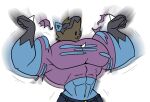  2023 abs anthro beard black_body black_bottomwear black_clothing black_fur black_pants blue_body blue_fur bottomwear brown_beard brown_hair clothing cole_(colelucario) colelucario eyes_closed facial_hair fist fur generation_4_pokemon growth hair half-length_portrait lucario male muscular muscular_anthro muscular_male navel nintendo pants pecs pokemon pokemon_(species) portrait purple_clothing purple_shirt purple_t-shirt purple_topwear shirt short_hair simple_background snout spikes spikes_(anatomy) t-shirt t-shirt_only topwear torn_clothing torn_shirt torn_t-shirt torn_topwear white_background white_spikes 