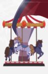  arironpawa balloon black_cape blurry blurry_background cape carousel danganronpa_(series) danganronpa_v3:_killing_harmony highres horse no_humans red_cape simple_background two-sided_cape two-sided_fabric white_background yumeno_himiko 