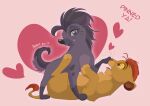  &lt;3 black_kitty disney duo english_text fangs female feral jasiri_(the_lion_guard) kion_(the_lion_guard) looking_at_another lying male on_back open_mouth quadruped teeth text the_lion_guard the_lion_king touching_nose 