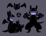  3_fingers 3_toes 666 2023 ambiguous_gender anthro bat biped birdvian black_body cute_fangs digitigrade feet feral fingers flesh_fang front_view grey_background hi_res mammal open_mouth open_smile outline purple_eyes purple_outline purple_tongue side_view simple_background simple_eyes sitting smile solo standing tail toes tongue wings 