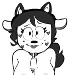  &lt;3 accessories_only accessory anthro black_and_white breasts cow_costume cowbell creator_ant domestic_cat eyelashes felid feline felis female hair lipstick long_hair makeup mammal mary_(creator_ant) monochrome nipples simple_background smile solo 
