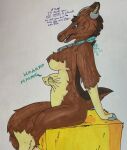  abdominal_bulge absurd_res anthro astersheep atlasnaster_(artist) bell bell_collar bovid brown_body brown_fur caprine collar female fur hi_res hooves horn mammal organs predator/prey prey_shaped_bulge sheep solo solo_focus solo_in_panel stomach struggling struggling_prey tan_body tan_fur text vore 