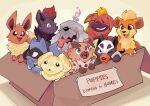  :d ;) artist_name black_eyes blue_eyes box dar-draws eevee english_commentary english_text fidough greavard growlithe hair_over_eyes highres houndour in_box in_container maschiff one_eye_closed pokemon pokemon_(creature) riolu rockruff smile tongue tongue_out white_background zorua 