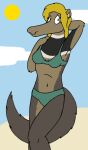  anteater bikini blonde_hair clothing female fur grey_body grey_fur hair mammal pilosan swimwear tabbiewolf xenarthran 