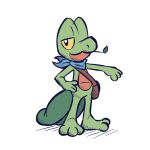  1:1 advos ambiguous_gender anthro bag biped black_eyes generation_3_pokemon green_body nintendo pokemon pokemon_(species) red_body scarf simple_background solo treecko white_background yellow_sclera 