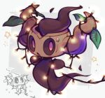  :o blush border christmas_lights commentary_request kokemushi_(kuru_fox) leaf looking_at_viewer no_humans open_mouth partially_colored phantump pink_eyes pokemon pokemon_(creature) sparkle star_(symbol) sweatdrop white_border 