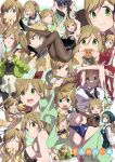  1girl absurdres animal_ears black_bow black_bowtie black_footwear black_leotard blush bow bowtie breasts brown_pantyhose cleavage closed_eyes closed_mouth fake_animal_ears fang green_eyes green_hair hair_bobbles hair_ornament hairband high_heels highres inuyama_aoi jacket large_breasts leotard long_hair navel one_eye_closed open_mouth pantyhose rabbit_ears red_jacket skin_fang smile thick_eyebrows track_suit wrist_cuffs yasu_(pixiv) yurucamp 