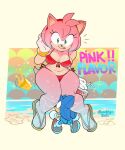  amy_rose anthro beverage big_breasts bikini breasts buublybutt clothing duo eulipotyphlan female hedgehog hi_res larger_female looking_at_viewer male male/female mammal partially_submerged sega size_difference smaller_male smile sonic_the_hedgehog sonic_the_hedgehog_(series) swimwear tongue 