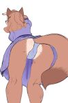  absurd_res anthro big_butt blue_clothing blue_panties blue_underwear brown_body brown_fur brown_hair butt canid canine clothing dipstick_tail dress female fox fur hair hi_res low-angle_view mammal markings panties purple_clothing purple_dress rear_view simple_background solo suspnik tail tail_markings tan_body tan_fur thick_thighs underwear upskirt white_background wide_hips worm&#039;s-eye_view 