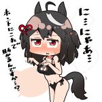  1girl ahoge alternate_costume animal_ears black_hair blush breasts cat_cutout cat_day cat_lingerie cleavage clothing_cutout collarbone commentary_request cowboy_shot grey_hair groin horse_ears horse_girl horse_tail kitasan_black_(umamusume) medium_hair meme_attire motion_lines multicolored_hair navel red_eyes sakai_waka solo streaked_hair sweatdrop tail translated two-tone_hair two_side_up umamusume 