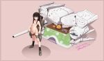  bikini black_hair blunt_bangs brown_eyes character_name commentary_request controller dated food fruit game_controller gun hatsuyuki_(kancolle) highres hime_cut kantai_collection kotatsu long_hair mandarin_orange mecha_musume micro_bikini moke_ro navel pink_background playstation_controller rifle sidelocks swimsuit table twitter_username weapon white_bikini 