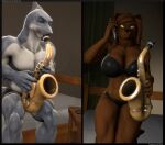  3d_(artwork) anthro bear bra clothing dasha_(petruz) digital_media_(artwork) duo female fish great_white_shark hammerhead_(petruz) lamnid lamniform male male/female mammal marine muscular musical_instrument petruz_(copyright) phone phone_sex reindeerviking saxophone shark source_filmmaker underwear wind_instrument woodwind_instrument 