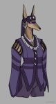  absurd_res anthro bodypaint clothing face_paint female headgear headwear hi_res jewelry necklace patecko purple_clothing rhyn_(species) solo tall_ears 