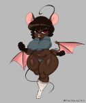  absurd_res anthro bat_wings big_breasts bikini bikini_bottom breasts clothing eyewear female footwear glasses gwen_geek gwen_martin hi_res mammal membrane_(anatomy) membranous_wings mouse murid murine nipple_outline panthera_cantus rodent socks solo swimwear tail thick_thighs topwear wings 