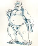  2023 absurd_res anthro asian_clothing belly big_belly clothing east_asian_clothing ezvany2 footwear fundoshi gouryou hi_res japanese_clothing kemono lifewonders male mammal moobs navel nipples overweight overweight_male sandals simple_background solo suid suina sus_(pig) tokyo_afterschool_summoners underwear white_background wild_boar 
