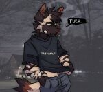  anthro blood bodily_fluids canid canine cigarette ear_piercing hi_res maggotnizer male mammal nosebleed photo_background photography_(artwork) piercing solo 