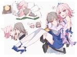  !? ... 2girls bare_shoulders black_coat blue_dress blue_eyes blue_footwear blue_nails carrying chinese_commentary coat commentary_request detached_sleeves dress food full_body grey_hair hair_between_eyes heart high_heels highres holding holding_food honkai:_star_rail honkai_(series) ice_cream layered_dress long_sleeves march_7th_(honkai:_star_rail) medium_hair multicolored_clothes multicolored_dress multiple_girls multiple_views nail_polish notice_lines on_bed one_eye_closed open_mouth partial_commentary pink_eyes pink_hair princess_carry pumps purple_dress shirt short_dress simple_background sleeveless sleeveless_shirt smile speech_bubble stelle_(honkai:_star_rail) stelle_(world_tour_2023)_(honkai:_star_rail) thighhighs tiara trailblazer_(honkai:_star_rail) two-sided_coat two-sided_fabric white_background white_shirt white_thighhighs yajuu yellow_coat yellow_eyes zzz 