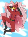  anthro avian bird duel_monster feathered_wings feathers featureless_crotch feet full-length_portrait fuze hi_res humanoid_feet male neo-spacian_air_hummingbird nude plantigrade portrait sky_background solo wings yu-gi-oh! 