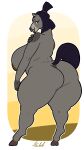  anthro areola bare_shoulders big_breasts big_butt bimbo_lip breasts butt chorisa chubby_female curvy_figure digital_media_(artwork) equid equine eyebrows eyelashes female haibet hair hi_res hooves horse huge_breasts hybrid lips lipstick looking_at_viewer looking_back makeup mammal mule nipples nude overweight overweight_anthro piercing ponytail simple_background slightly_chubby smile solo standing thick_lips thick_thighs voluptuous voluptuous_female wide_hips 