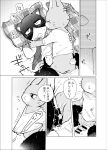  anthro black_body black_fur comic domestic_cat doujinshi duo felid feline felis fur greyscale japanese_text lagomorph leporid male mammal monochrome odabuttu rabbit rufuta_hachitani text uwaharu_nezazono working_buddies! young 