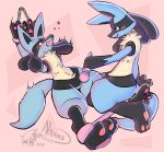  &lt;3 ambiguous_gender anthro bdsm blue_body blue_eyes blush bondage bound bulge canid canine canis cuff_(restraint) digital_media_(artwork) duo fur fuzzy_handcuffs generation_4_pokemon handcuffs hi_res jackal lucario male mammal metal_cuffs nintendo open_mouth pawpads paws pokemon pokemon_(species) red_eyes restraints sex_toy simple_background smile spreader_bar straddling submissive tail vibrator wand_vibrator yumunarri 