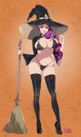  1girl absurdres alternate_breast_size black_thighhighs breasts broom fire_emblem hat high_heels highres holding holding_broom large_breasts petra_macneary r3dfive thighhighs underwear witch_hat 