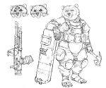  2022 anthro armor axe bear chest_armor headgear helmet holding_object holding_weapon hotchkisstank leg_armor male mammal military_gloves pouch_(anatomy) riot_shield semi-automatic solo thigh_pouch tomahawk weapon 