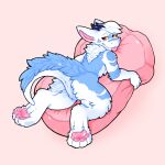  2021 aldy_(aldyderg) anthro blep blush butt dragon fur furred_dragon hi_res horn katzenfaust lying male naughtybrownies nude on_front paws pillow simple_background solo tongue tongue_out 