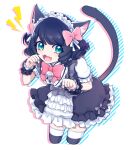  1girl animal_ears black_hair black_nails blue_eyes cat_ears cat_girl cat_tail cyan_(show_by_rock!!) gothic_lolita highres lolita_fashion looking_at_viewer maid maid_headdress mel6969 open_mouth paw_pose short_hair show_by_rock!! smile solo tail wavy_hair white_background 
