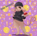  absurd_res anthro beanie brown_body brown_fur cel_shading chewing clothing cute_eyes dessert food food_on_face food_on_plate freckles_on_face fur gelatin hat headgear headwear hi_res holding_plate jell-o looking_away male mammal mouse murid murine pantsless pattern_background plate purple_background rodent shaded simple_background solo tail text vasdocor_01 wearing_hat whiskers yellow_eyes 