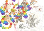  2021 anthro anus ball_gag balls bdsm bondage bound bwrd corruption eyewear gag genitals glasses hi_res intersex l33t_(labbit1337) leaking_through_clothing multicolored_ears multicolored_tail rainbow_ears rainbow_tail semi-anthro solo tail traditional_media_(artwork) 