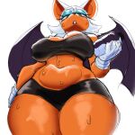  anthro bat big_breasts bodily_fluids breasts cleavage clothed clothing female greatalmightyjj hi_res mammal rouge_the_bat sega solo sonic_the_hedgehog_(series) sweat thick_thighs 
