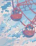  1girl animal black_hair cat cloud cloudy_sky commentary ferris_wheel hair_bun highres kubinokkeryuu original outdoors short_hair single_hair_bun sky solo 